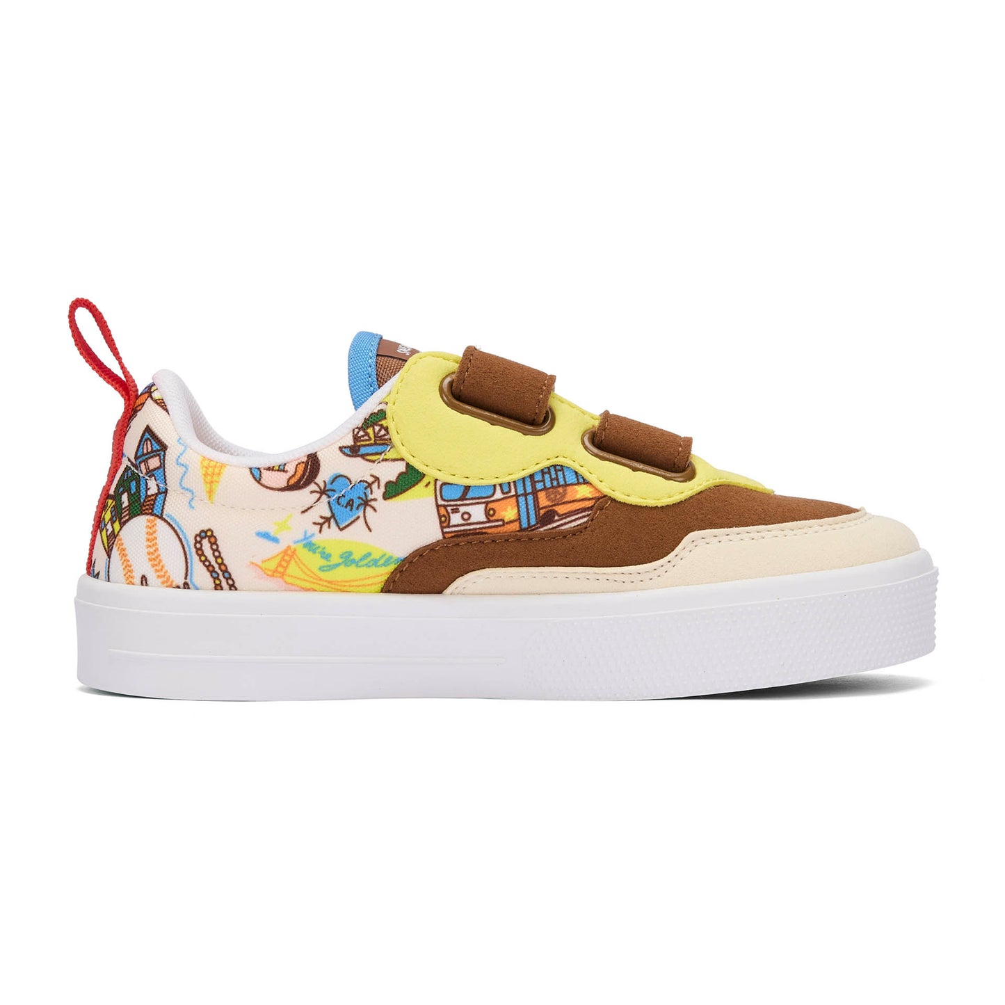 Sneakers enfant crème marron motif USA scratchs Hello Hossy