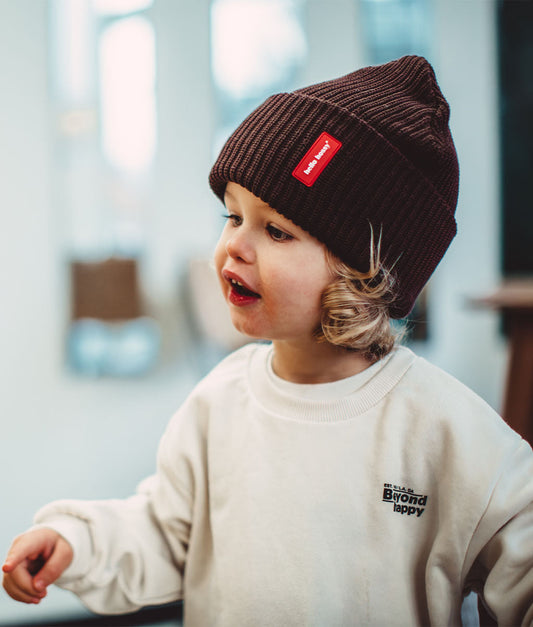 Bonnet coloré Enfants & Adultes Flow Chocolate, 100% coton biologique, sans pompon, dès 9 mois, Cool Kids Only !