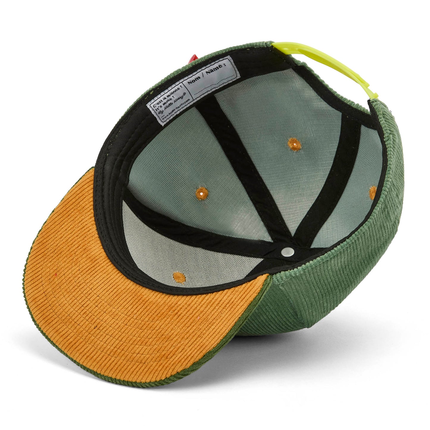 Casquette velours verte Sweet Kiwi pour enfant – détail visière