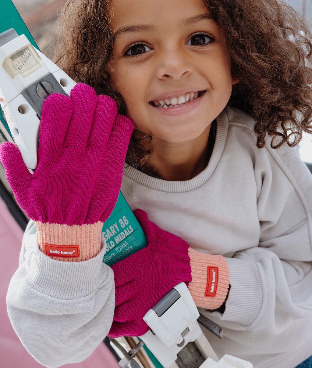 Gants enfant violet orange maille fine Hello Hossy
