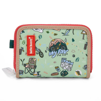 Porte-monnaie enfant vert motif voyage vélo bordure beige Hello Hossy