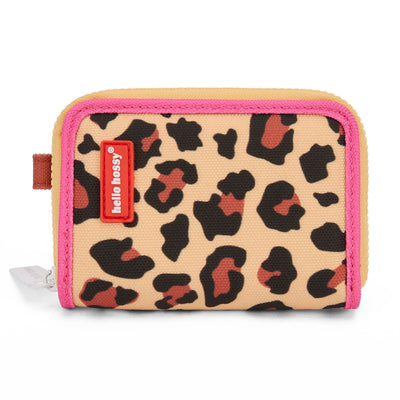 Porte-monnaie enfant beige imprimé léopard bordure rose Hello Hossy