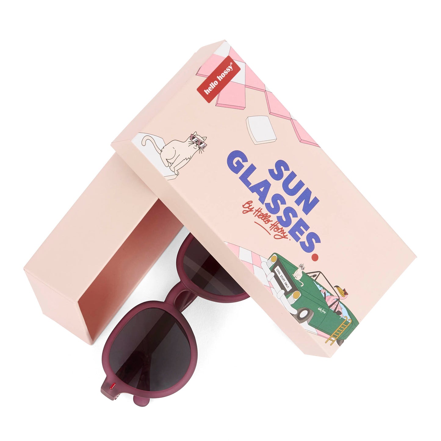 Lunettes de soleil enfant violet forme ronde avec packaging Hello Hossy