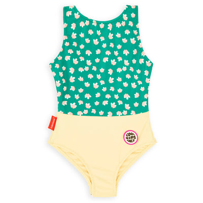 Maillot fille vert jaune imprimé fleurs patch Cool Kids Only Hello Hossy