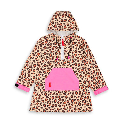 Poncho de Pluie imperméable avec capuche Léopard pour enfant et parent – vue à plat, de face