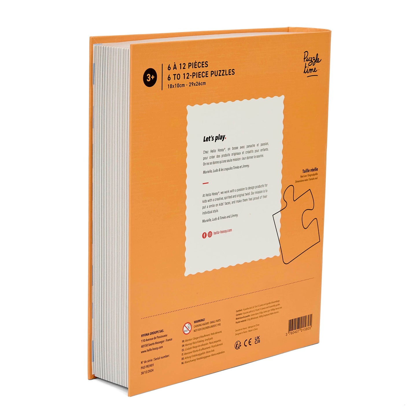 Puzzles évolutifs pour enfant Hello Hossy au format livre – dos illustré avec message de marque – vue arrière