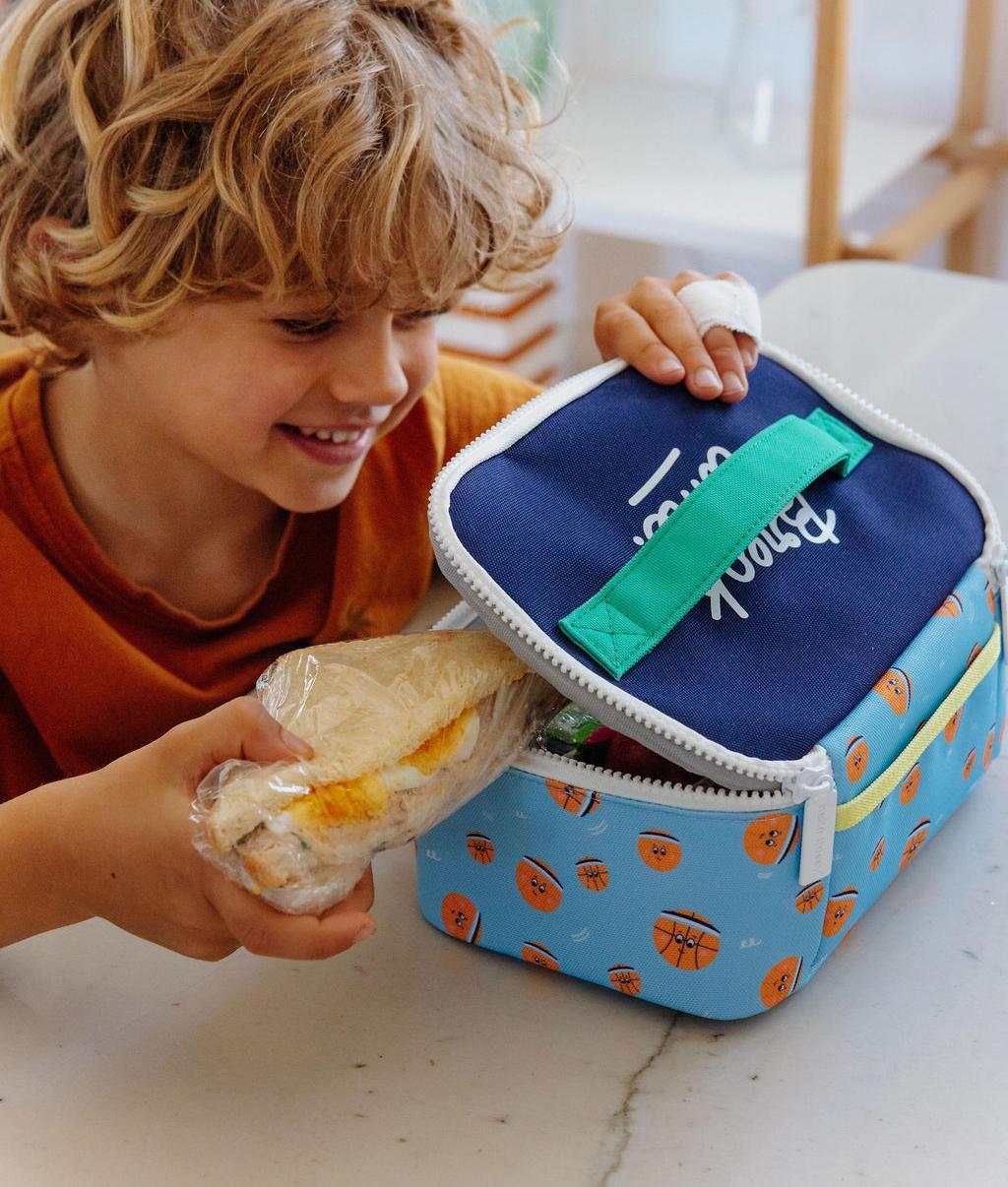 MAXQUU Sac à déjeuner 1 pièce pour enfant avec 1 porte-cartes et 1 lanière, sac à déjeuner isotherme au motif de dessin animé, pliable et étanche (bleu