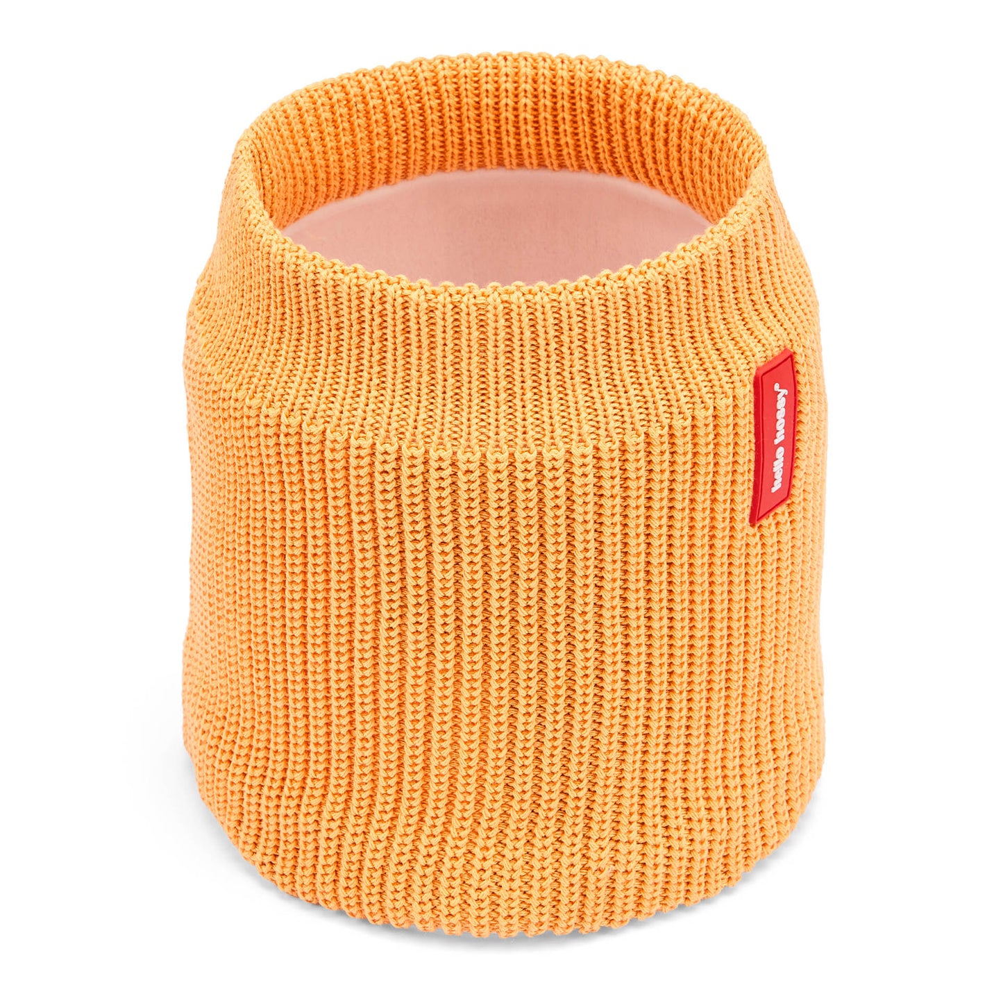 Snood enfant couleur camel maille côtelée détail étiquette rouge Hello Hossy