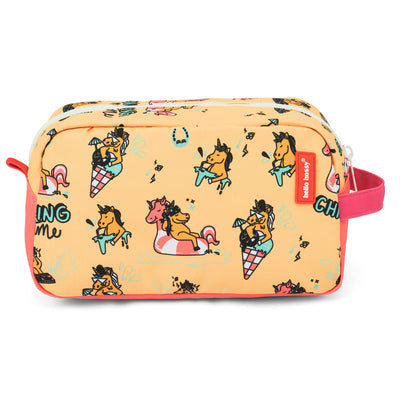 Trousse de toilette enfant imprimé licornes jaune rose Hello Hossy