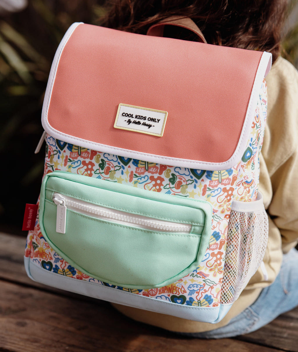 Sac à dos enfant imprimé art fleurs rose blanc poche mint Hello Hossy