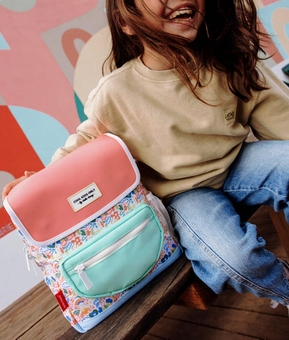 Sac à dos enfant blanc rose motif fleurs poche mint Hello Hossy