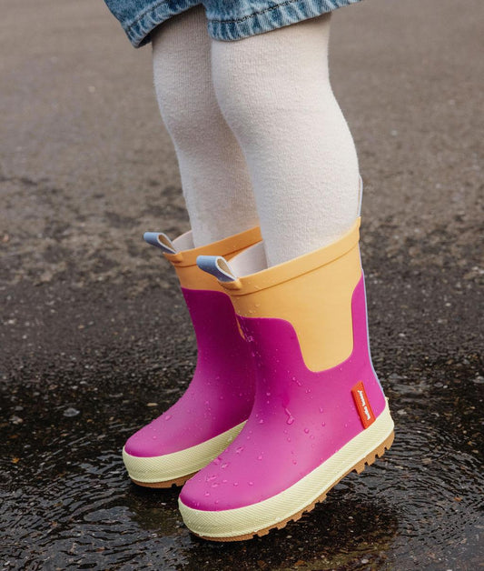 Bottes de pluie enfant violet et orange semelle crème Hello Hossy