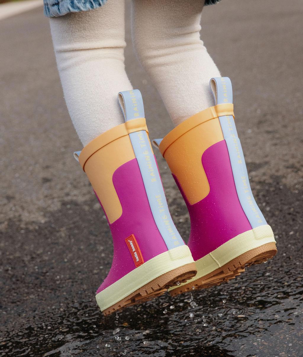 Bottes de pluie enfant violet orange semelle gomme Hello Hossy