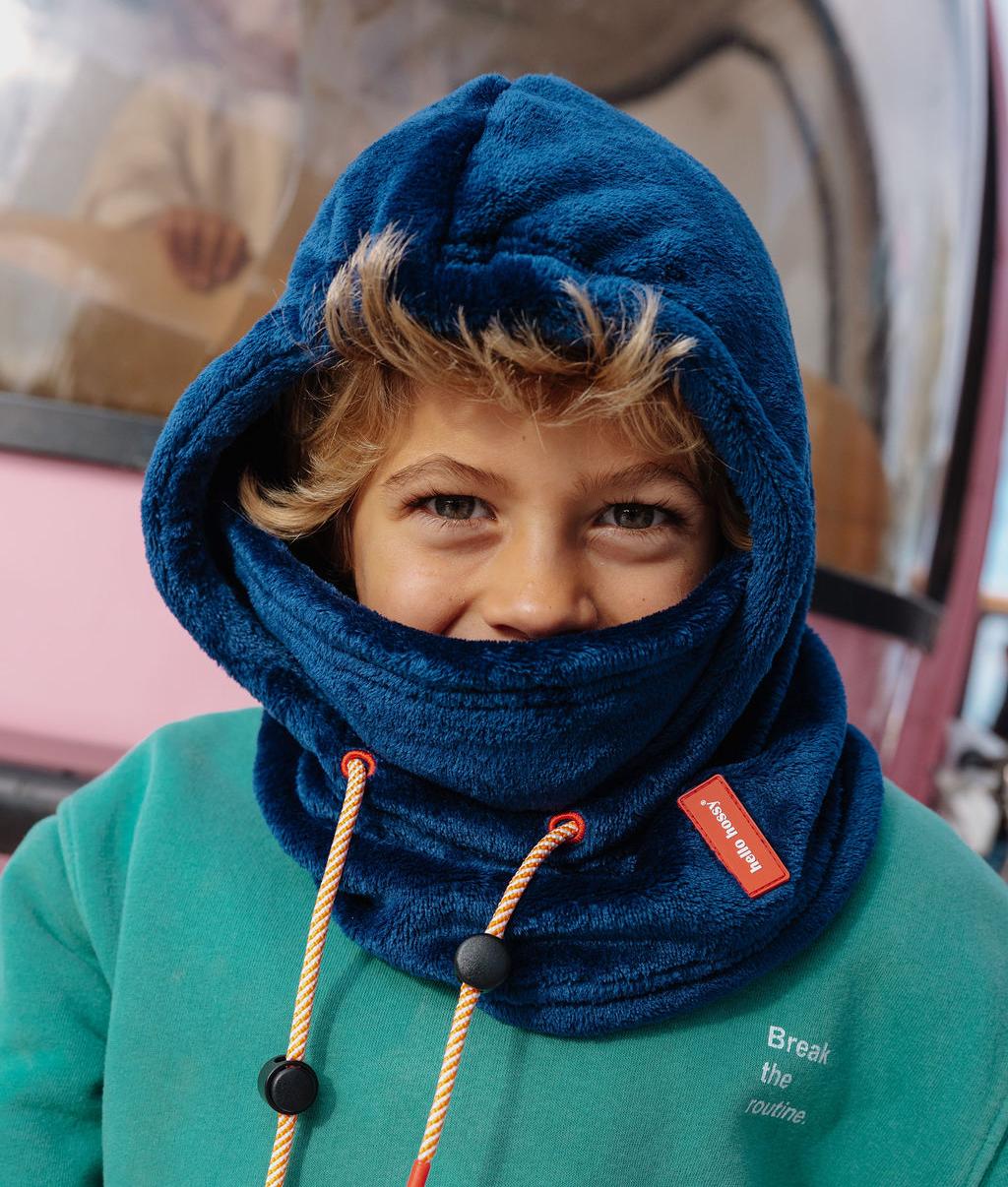 Cagoule enfant bleu polaire liens ajustables Hello Hossy