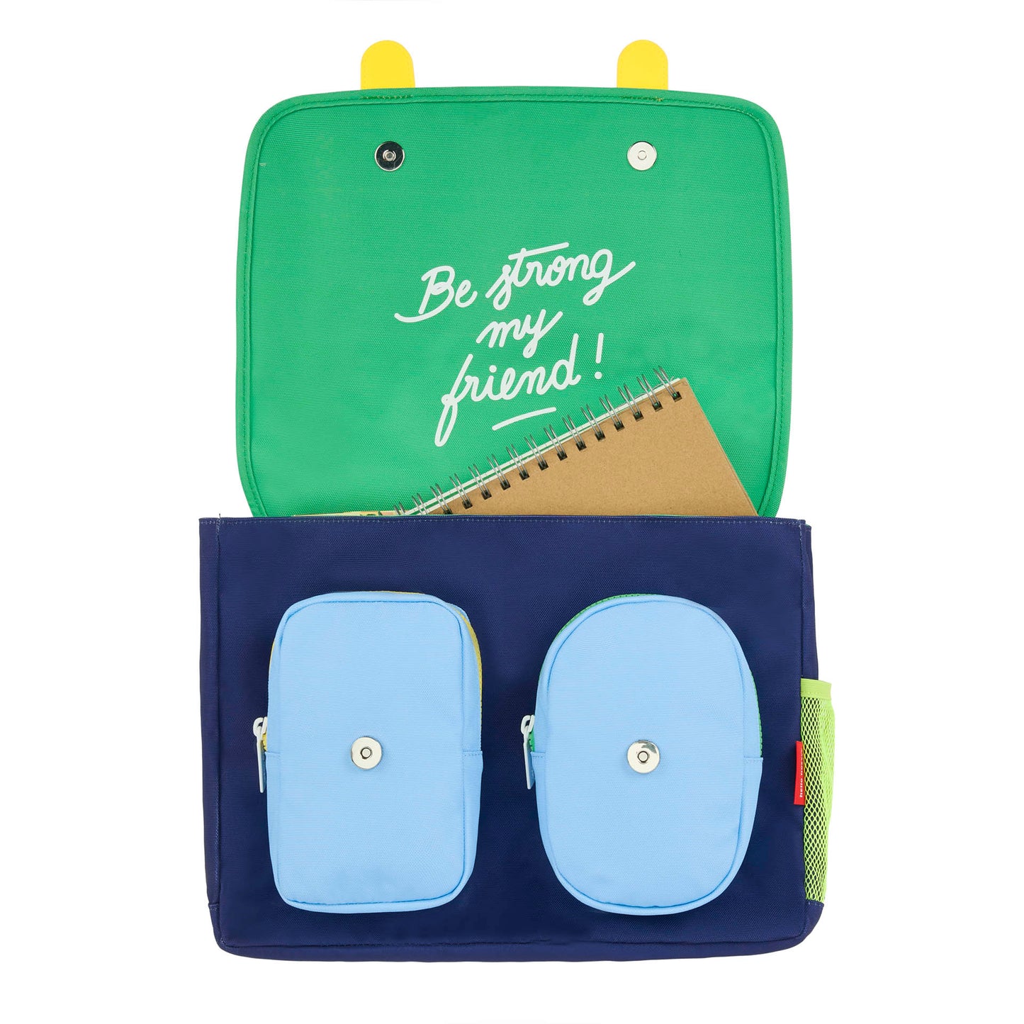 Cartable enfant bleu orange motifs sport intérieur vert Hello Hossy