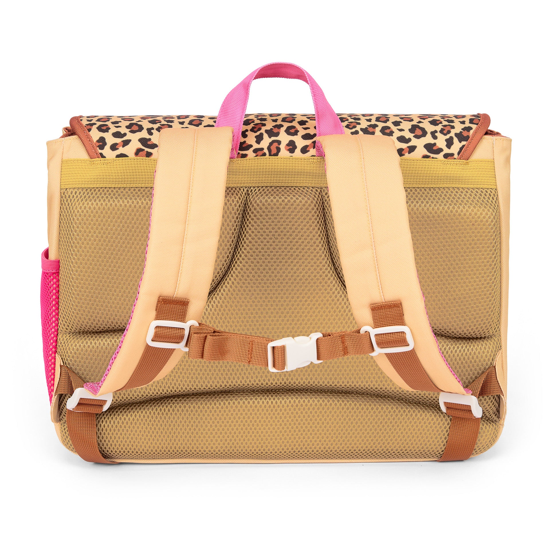 Cartable enfant crème marron motif léopard dos rembourré Hello Hossy