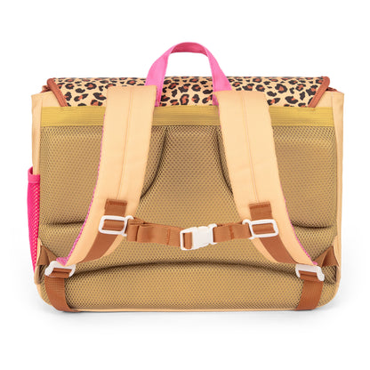 Cartable enfant crème marron motif léopard dos rembourré Hello Hossy