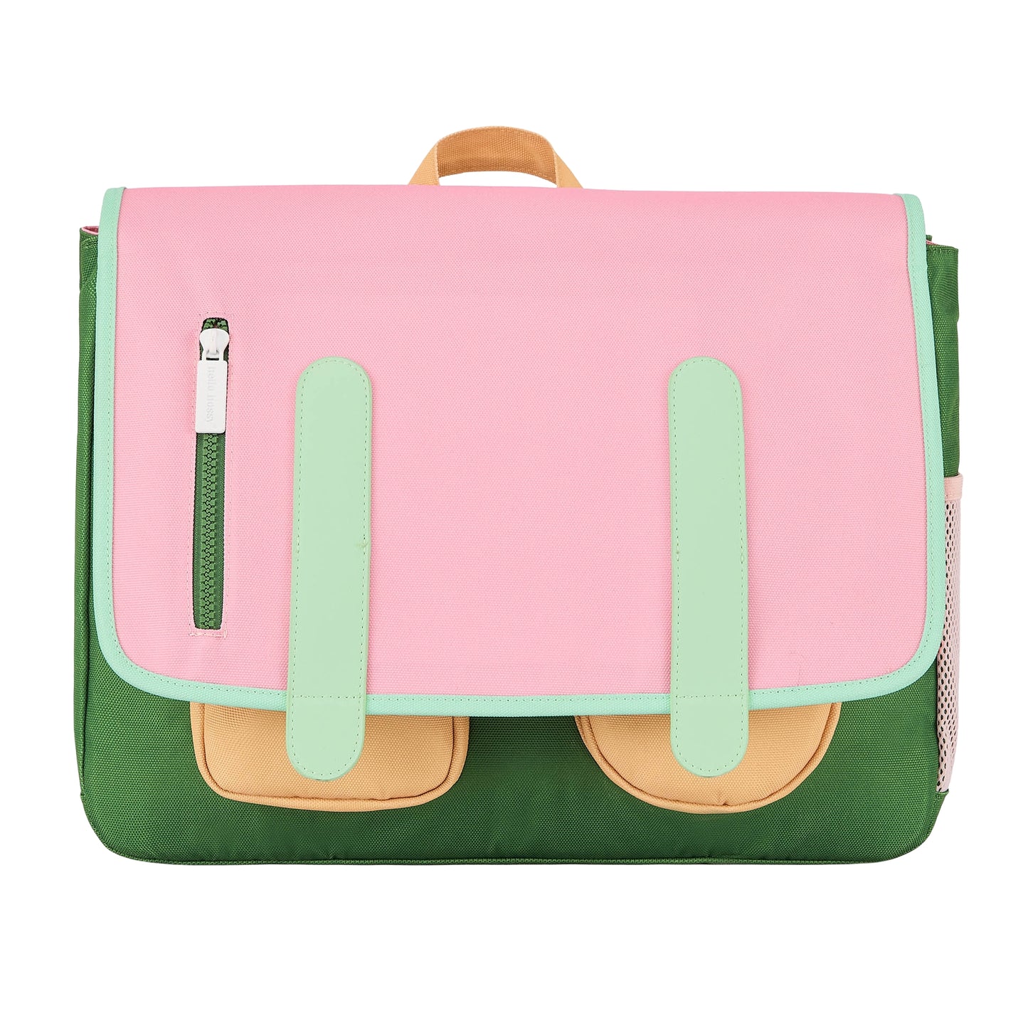 Cartable enfant rose vert poches avant Hello Hossy