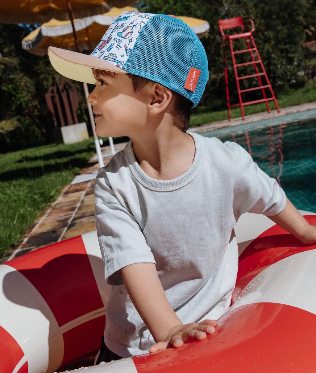 Casquette enfant trucker bleue motif sport baseball Hello Hossy