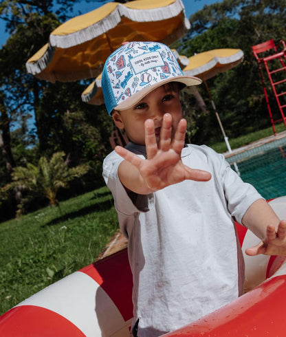 Casquette enfant trucker imprimé baseball visière beige Hello Hossy