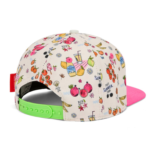 Casquette enfant illustrée visière rose détail attache arrière Hello Hossy