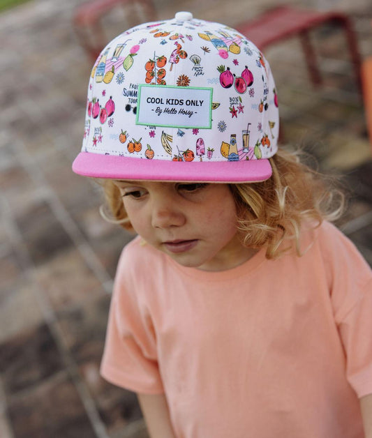 Casquette enfant imprimée multicolore visière rose Hello Hossy