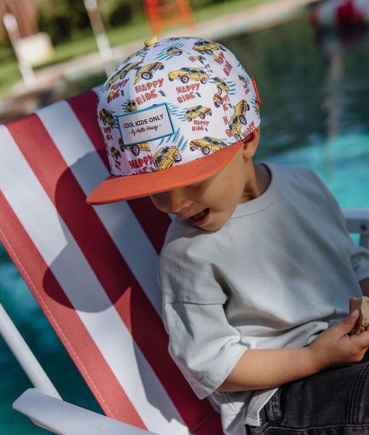 Casquette enfant imprimé voiture jaune visière orange Hello Hossy
