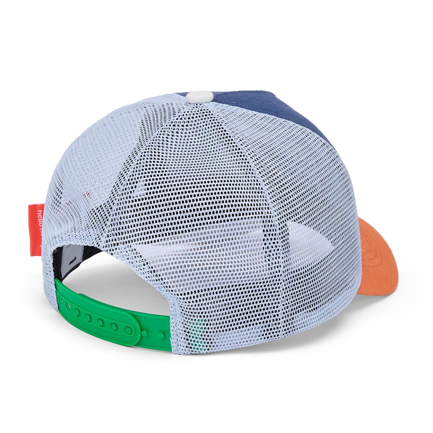 Casquette enfant bleu mesh blanc visière orange réglable Hello Hossy