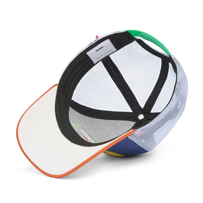 Casquette enfant bleu orange visière courbée filet blanc Hello Hossy
