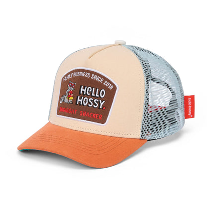 Casquette enfant beige orange visière courbée filet Hello Hossy
