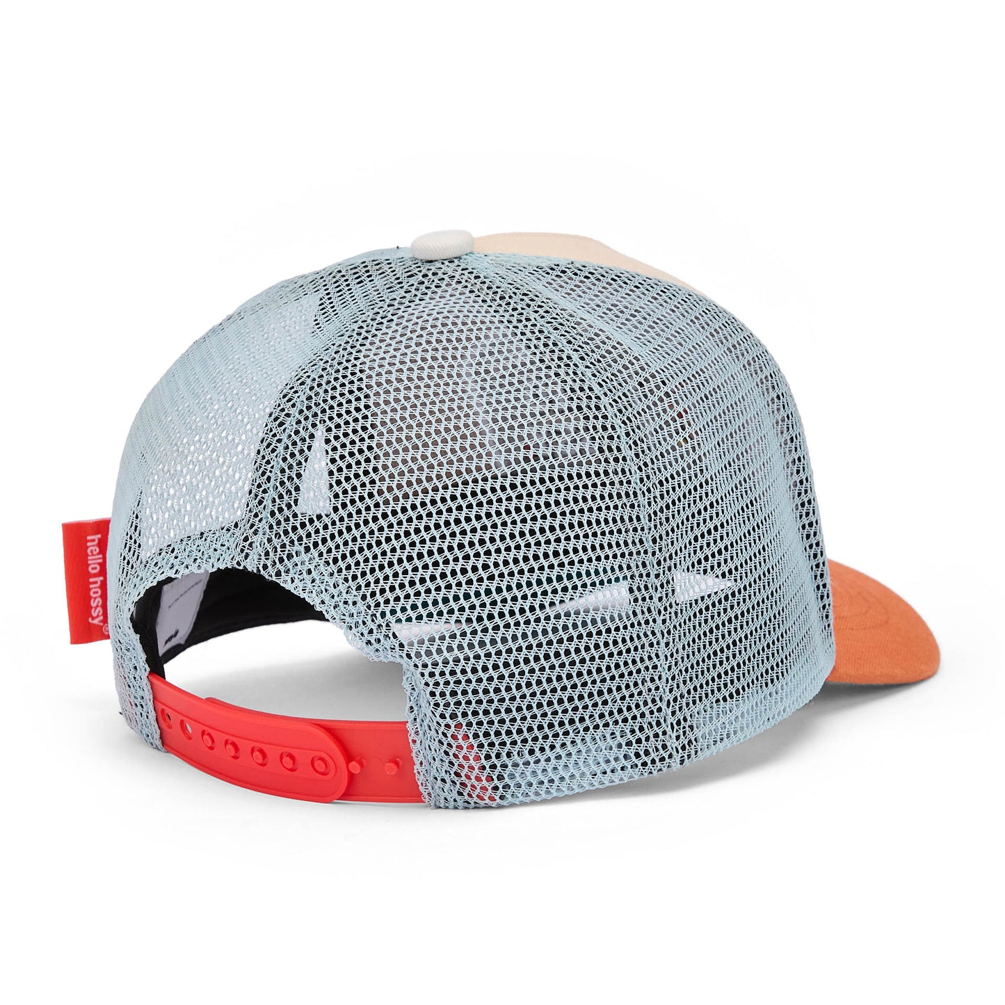 Casquette enfant beige orange filet bleu visière courbée Hello Hossy