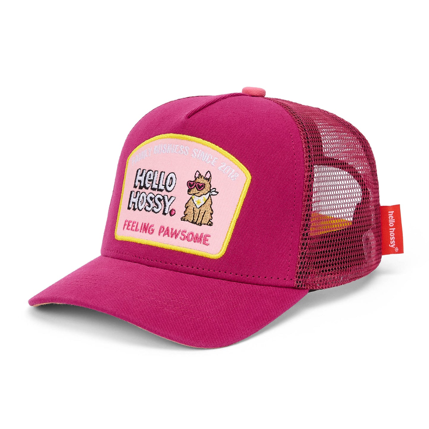 Casquette enfant fuchsia visière courbée patch chien Hello Hossy