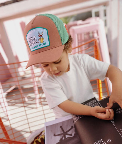 Casquette enfant marron vert visière courbée patch lapin Hello Hossy