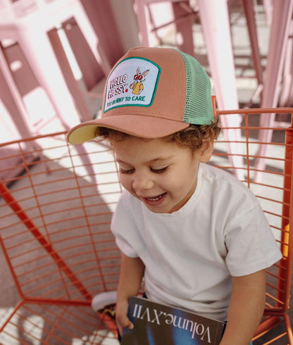 Casquette enfant marron vert visière courbée patch lapin Hello Hossy