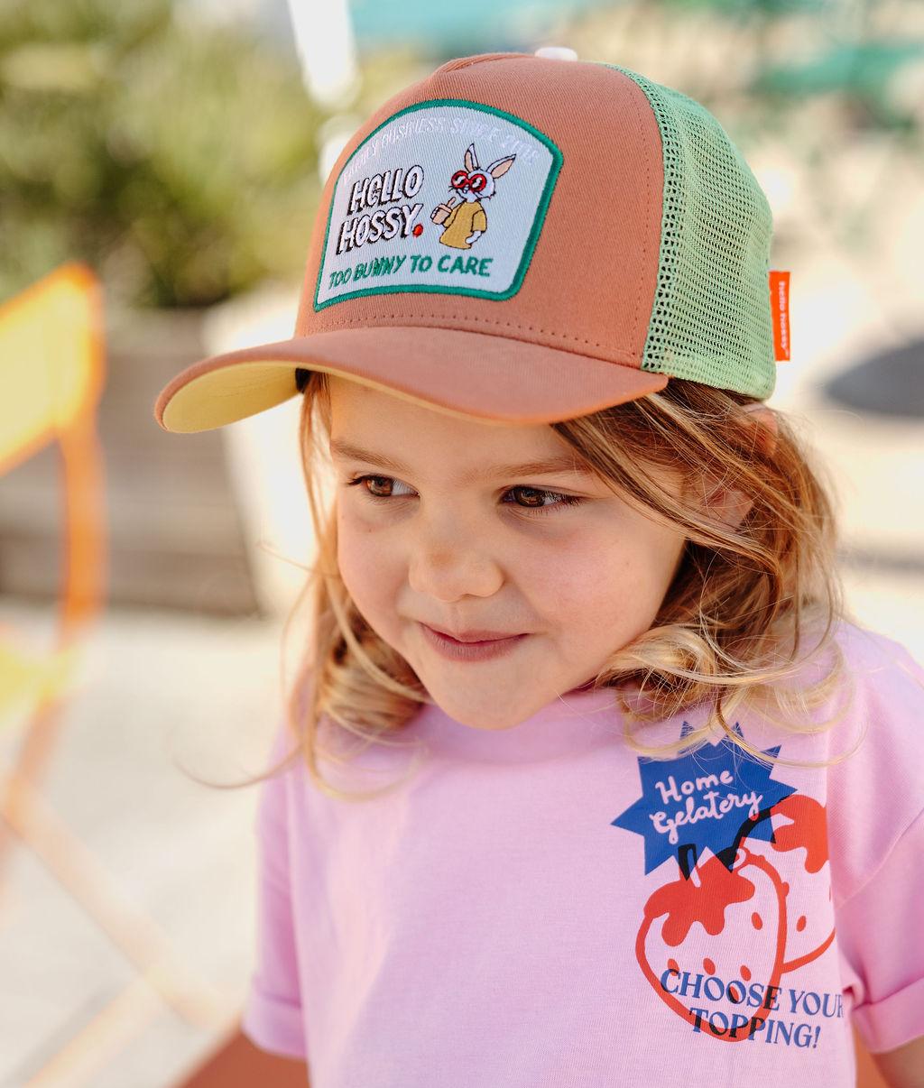 Casquette enfant marron vert visière courbée patch lapin Hello Hossy