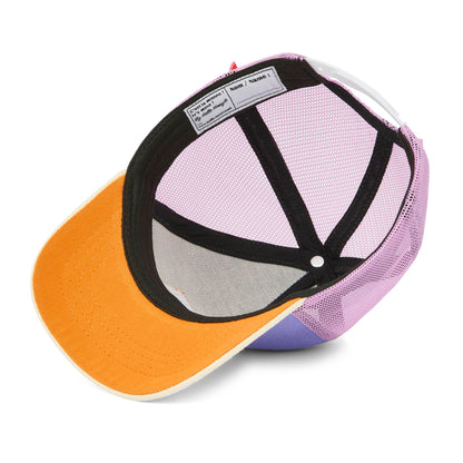 Casquette enfant trucker violette et rose détail étiquette intérieure Hello Hossy