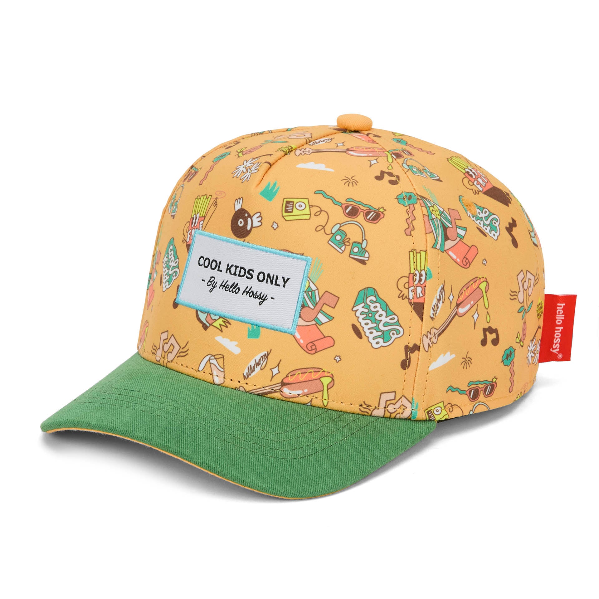 Casquette enfant camel imprimé musique visière verte broderie Cool Kids Only Hello Hossy