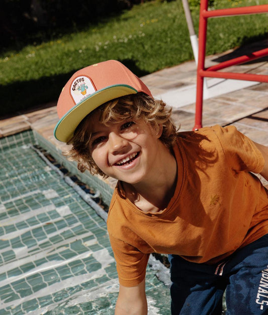 Casquette enfant orange patch cactus visière plate Hello Hossy
