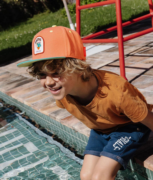 Casquette enfant orange visière plate patch cactus Hello Hossy