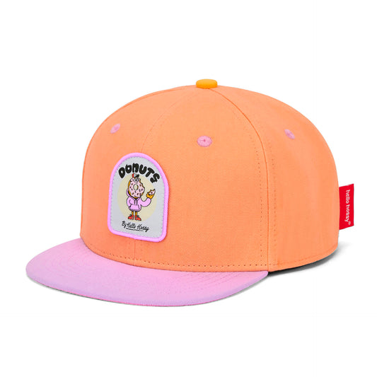 Casquette enfant orange rose patch food visière plate Hello Hossy