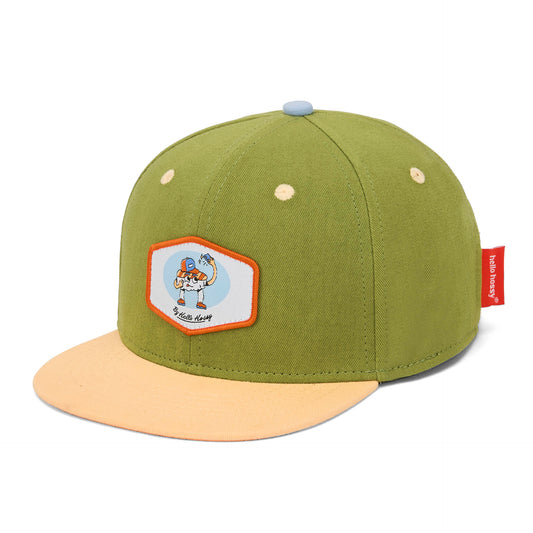 Casquette enfant vert beige patch food visière plate Hello Hossy