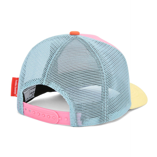 Casquette enfant bleu rose jaune visière courbée filet Hello Hossy