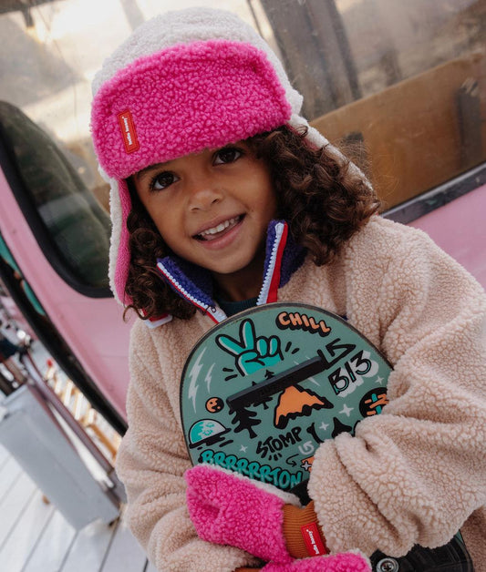 Chapka enfant blanche et rose effet moumoute Hello Hossy