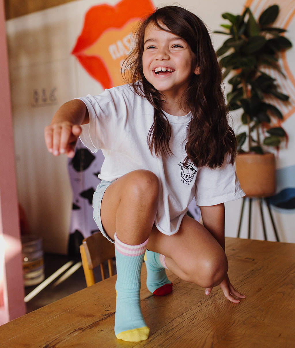 Chaussettes Enfants Mini Azur, coton biologique, accessoire coloré, cadeau enfant, dès 1 an, Cool Kids Only !