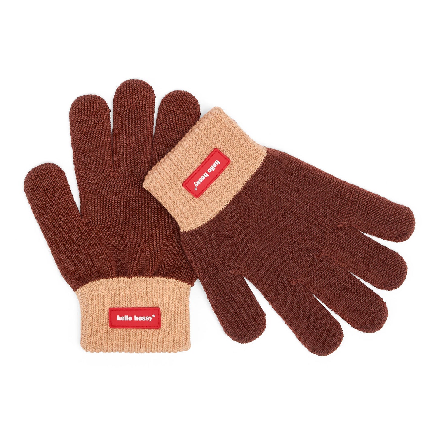 Gants enfant marron bord beige maille fine label Hello Hossy