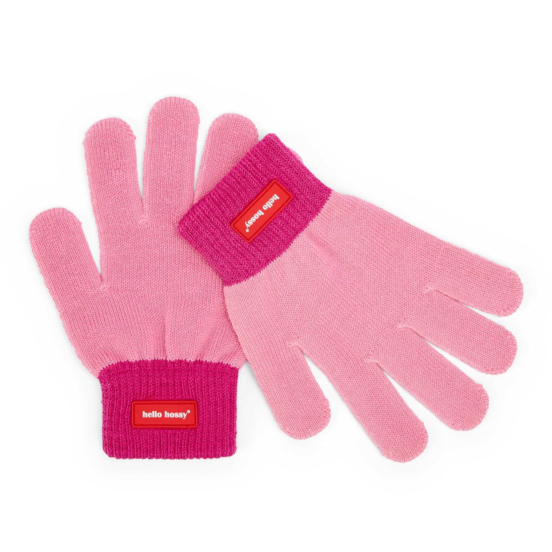 Gants enfant rose fuchsia bord côtes étiquette Hello Hossy