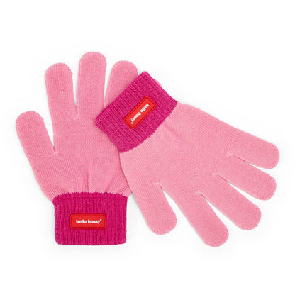 Gants enfant rose fuchsia bord côtes étiquette Hello Hossy