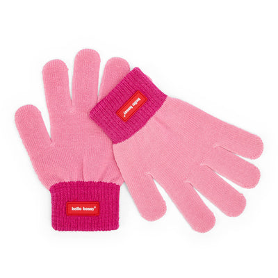 Gants enfant rose fuchsia bord côtes étiquette Hello Hossy