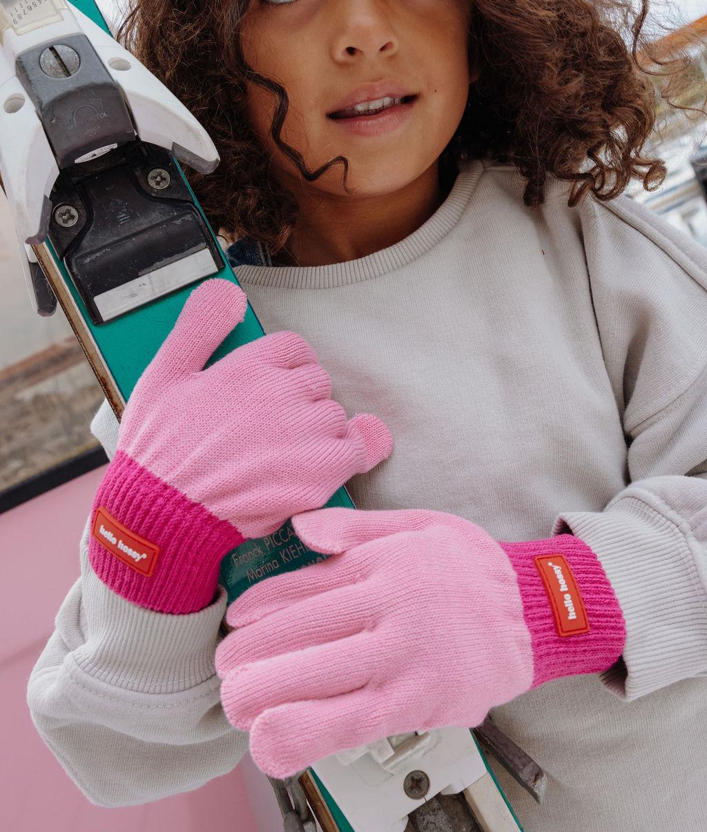 Gants enfant rose fuchsia étiquette contrastante Hello Hossy