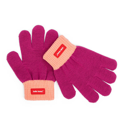 Gants enfant violet bordure orange étiquette Hello Hossy Hello Hossy